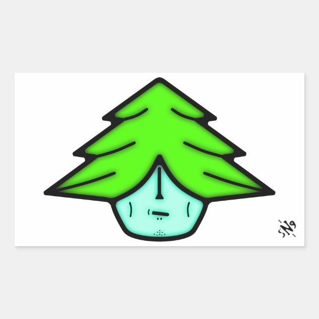 Pegatina Rectangular Guerrero de árbol (cara como personalizado) v1 peg (Anverso)