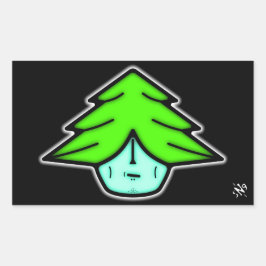 Pegatina Rectangular Guerrero de árbol (cara como personalizado) v2