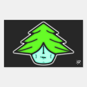 Pegatina Rectangular Guerrero de árbol (cara como personalizado) v2