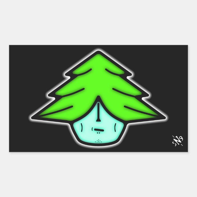 Pegatina Rectangular Guerrero de árbol (cara como personalizado) v2 (Anverso)
