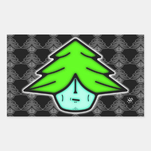Pegatina Rectangular Guerrero de árbol (cara como personalizado) v2.1 r