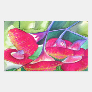 Pegatina Rectangular Guimanes de flores rojas australianos acuarela art