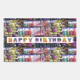 Pegatina Rectangular Guión artístico decorativo FELIZ de cumpleaños