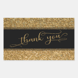 Pegatina Rectangular Guión de agradecimiento, borde de Purpurina dorado
