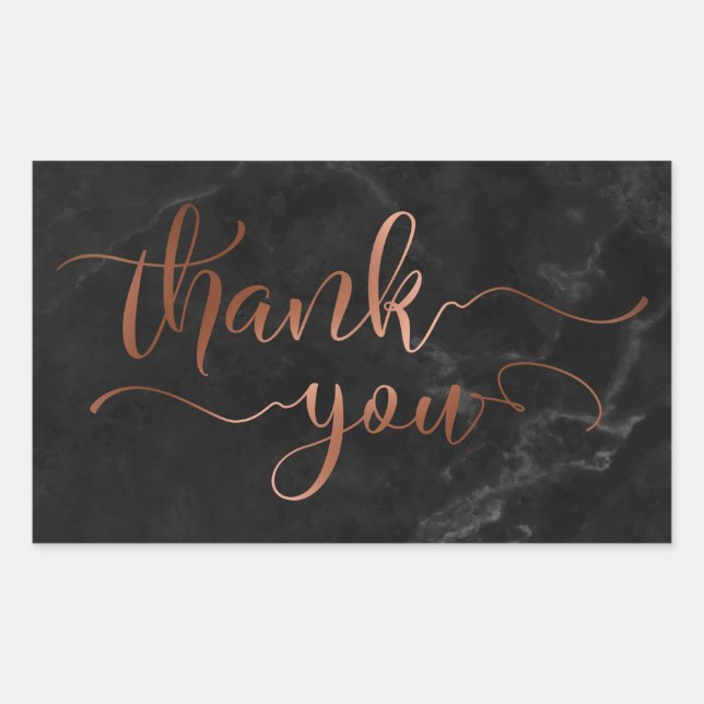 Pegatina Rectangular Guión de agradecimiento de cobre sobre mármol negr (Anverso)