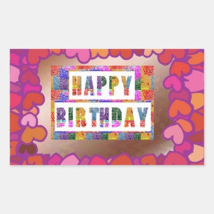 Pegatina Rectangular Guión de cumpleaños artístico decorativo y feliz
