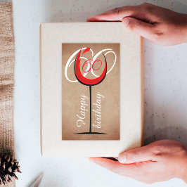 Pegatina Rectangular Guión de Vino Rústico Rojo Vidrio 60 cumpleaños