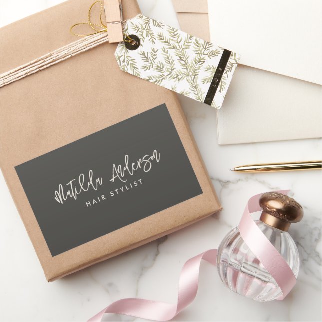 Pegatina Rectangular Guión gris carbón moderno minimo elegante (Regalar)