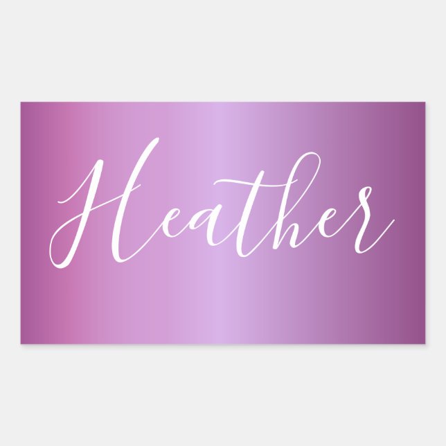 Pegatina Rectangular Guión violeta púrpura y blanco Personalizado (Anverso)