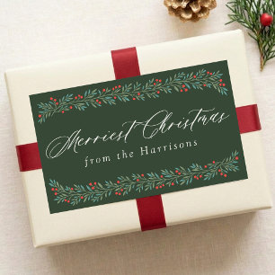 Pegatina Rectangular Guirnalda de bayas bonitas Navidad personalizada
