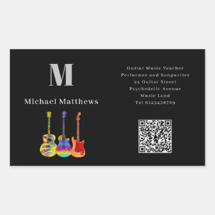 Pegatina Rectangular Guitar Teacher Music Lessons QR Code