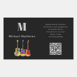 Pegatina Rectangular Guitar Teacher Music Lessons QR Code