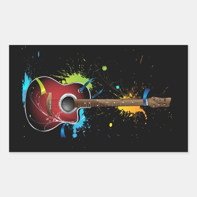 Pegatina Rectangular Guitarra acústica con pegatinas de manchas de pint (Anverso)