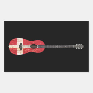 Pegatina Rectangular Guitarra acústica de la bandera danesa envejecida