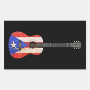Pegatina Rectangular Guitarra acústica de la bandera gastada de Puerto