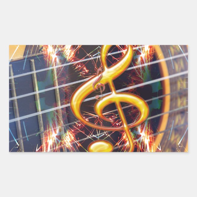 Pegatina Rectangular Guitarra Acústica Psicólica, diseño de hojas de mú (Anverso)