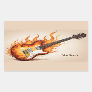 Pegatina Rectangular Guitarra de floración de nombre personalizado