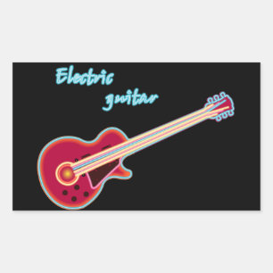 Pegatina Rectangular Guitarra Eléctrica de Neón Música Rock Retro 80