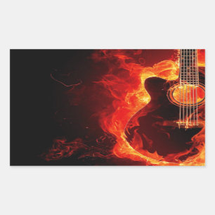 Pegatina Rectangular Guitarra en llamas, banda de rock musical de llama