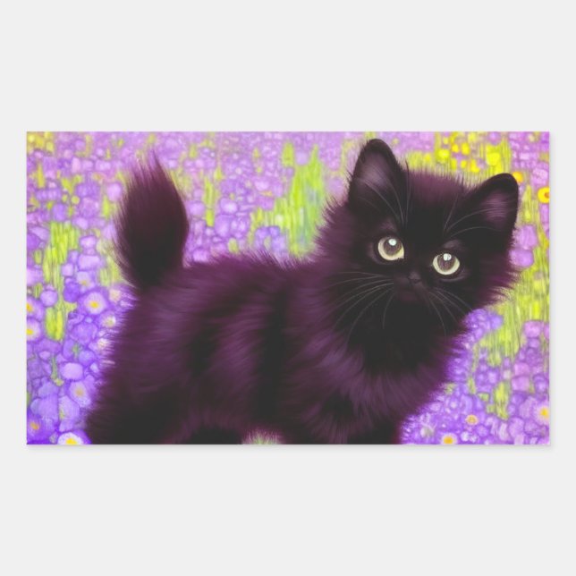 Pegatina Rectangular Gustav Klimt Black Kitten (Anverso)