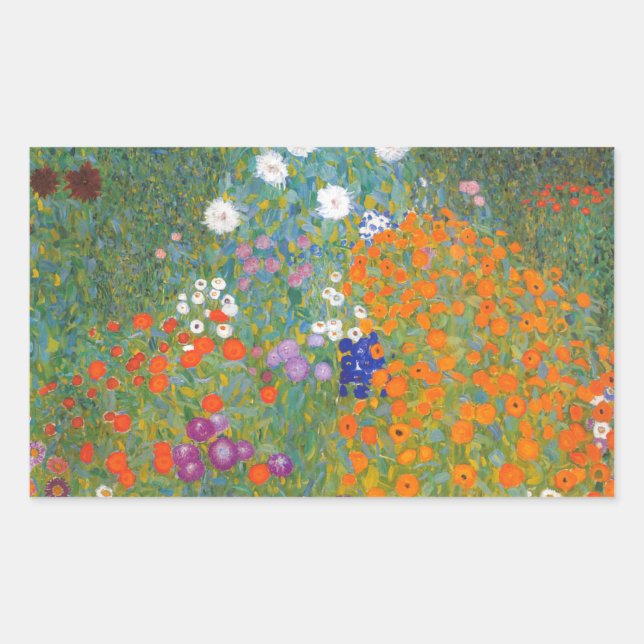 Pegatina Rectangular Gustav Klimt Flor Jardín Naturaleza (Anverso)