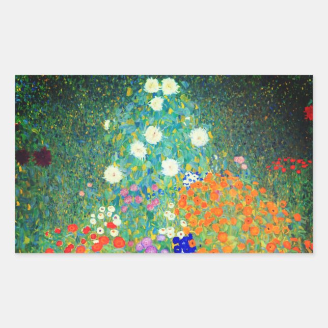 Pegatina Rectangular Gustav Klimt Flower Garden (Anverso)