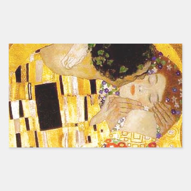 Pegatina Rectangular Gustav Klimt La Pintura Clásica Del Beso (Anverso)