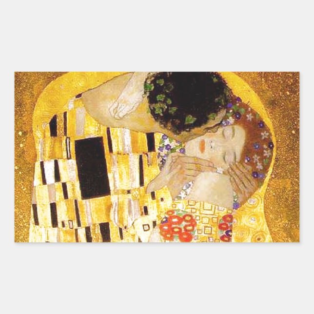 Pegatina Rectangular Gustav Klimt La Pintura Clásica Del Beso (Anverso)