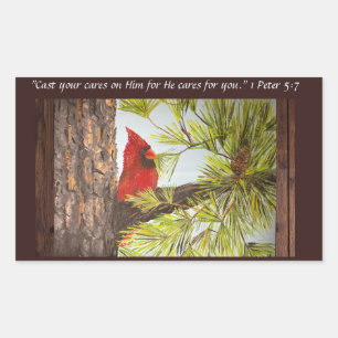 Pegatina Rectangular Habla Jesús rojo pájaro