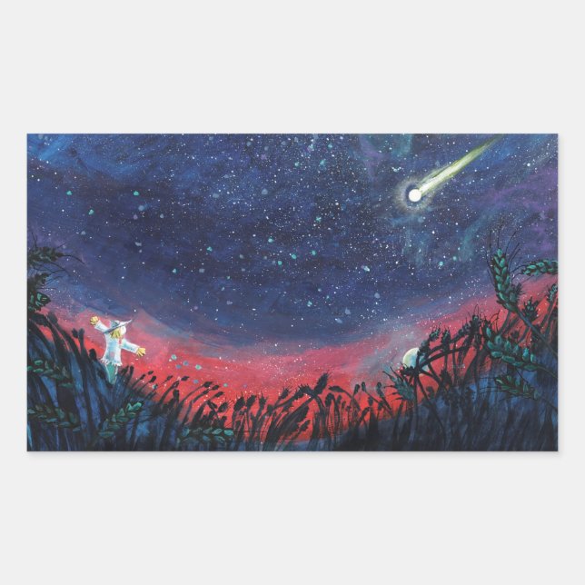 Pegatina Rectangular Hacer un deseo en un Ilustracion de una estrella d (Anverso)