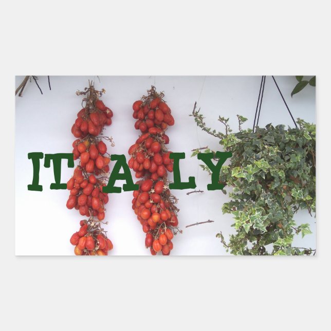 Pegatina Rectangular Haciendo Tomates Secos Solares (Anverso)