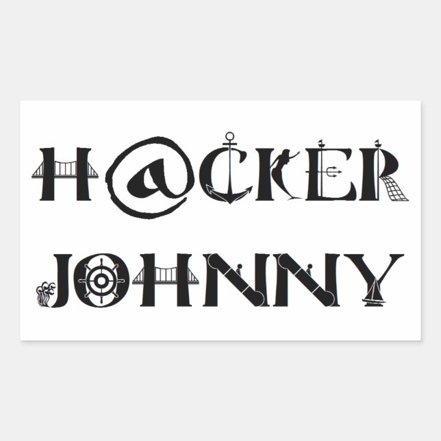 Pegatina Rectangular hacker johnny (Anverso)