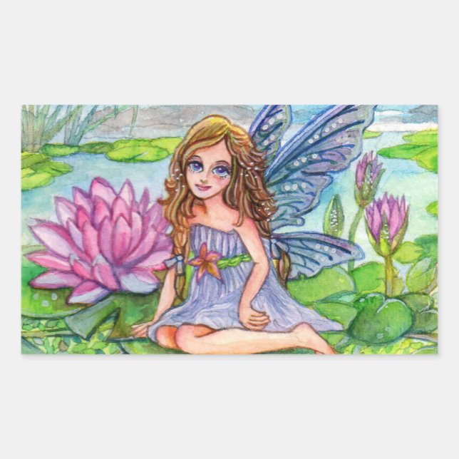 Pegatina Rectangular Hada En Lily Pad (Anverso)