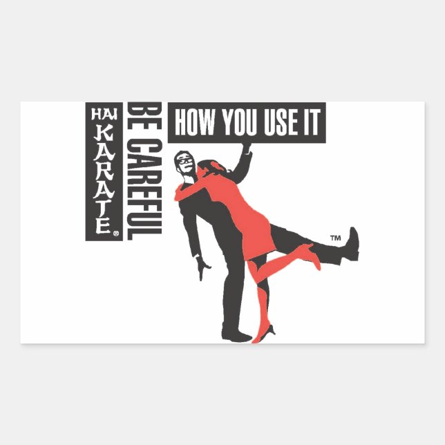 Pegatina Rectangular Hai Karate Tenga Cuidado De Cómo Usarlo (Anverso)