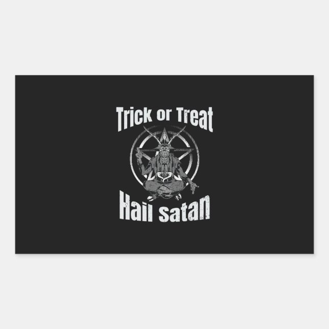 Pegatina Rectangular Hail Satan Pentagram Goat Halloween (Anverso)