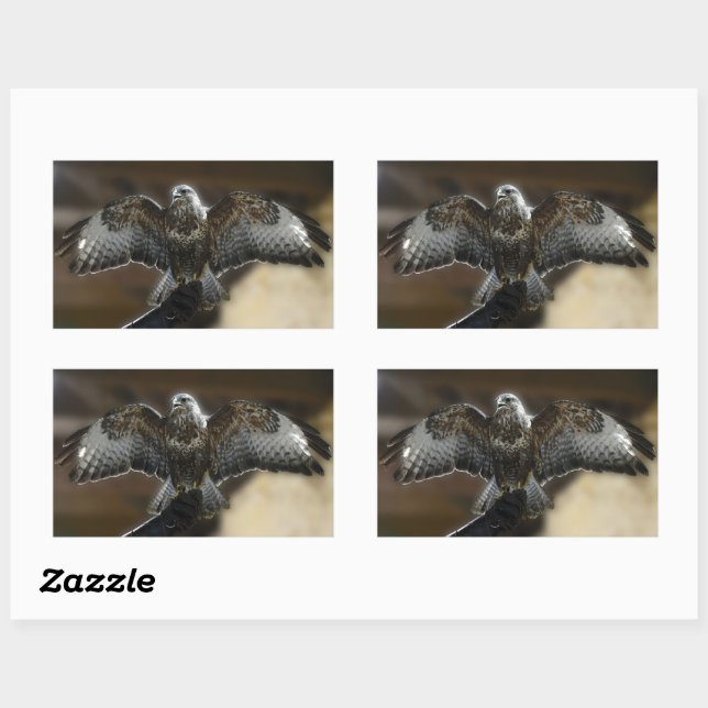 Pegatina Rectangular Halcón con algas y santuario de vida salvaje y búh (Hoja)