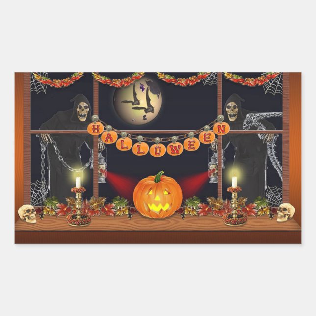 Pegatina Rectangular Halloween (Anverso)
