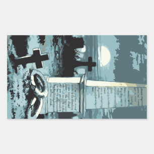 Pegatina Rectangular Halloween antiguo, cementerio espeluznante con tum