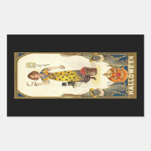 Pegatina Rectangular Halloween Black Cats Pumpkin Witch Vintage