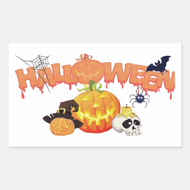 Pegatina Rectangular Halloween Classic Round Pegatina/Happy Halloween (Anverso)
