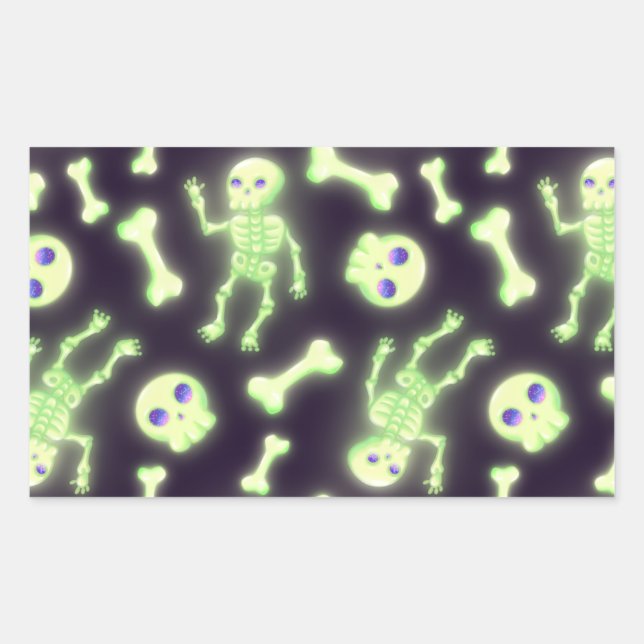 Pegatina Rectangular Halloween Cute Spooky GIGHT Skeleton Bones Skull (Anverso)