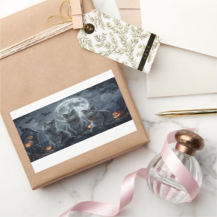 Pegatina Rectangular Halloween de gatos azules rusos espeluznante