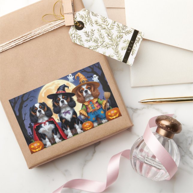 Pegatina Rectangular Halloween de la Calabaza del Rey Cavalier Charles  (Regalar)