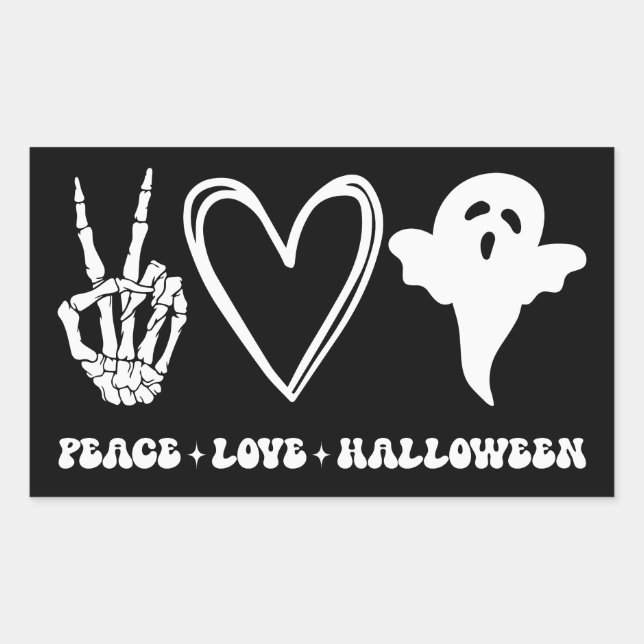 Pegatina Rectangular Halloween de retro Peace (Anverso)