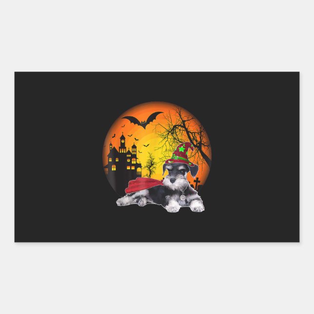 Pegatina Rectangular halloween en miniatura feliz schnauzer dogs hallow (Anverso)