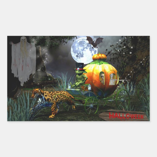 Pegatina Rectangular Halloween fantasmal (Anverso)