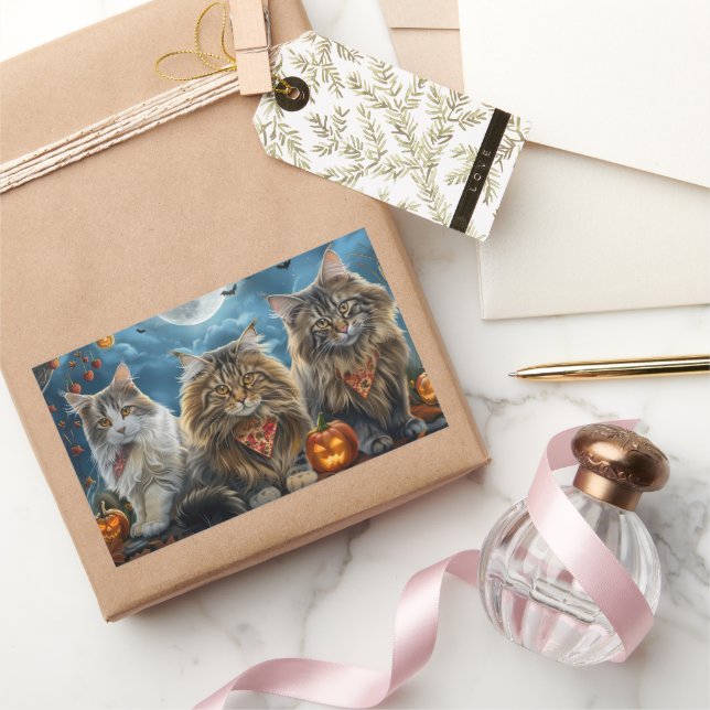 Pegatina Rectangular Halloween gato siberiano espeluznante (Regalar)