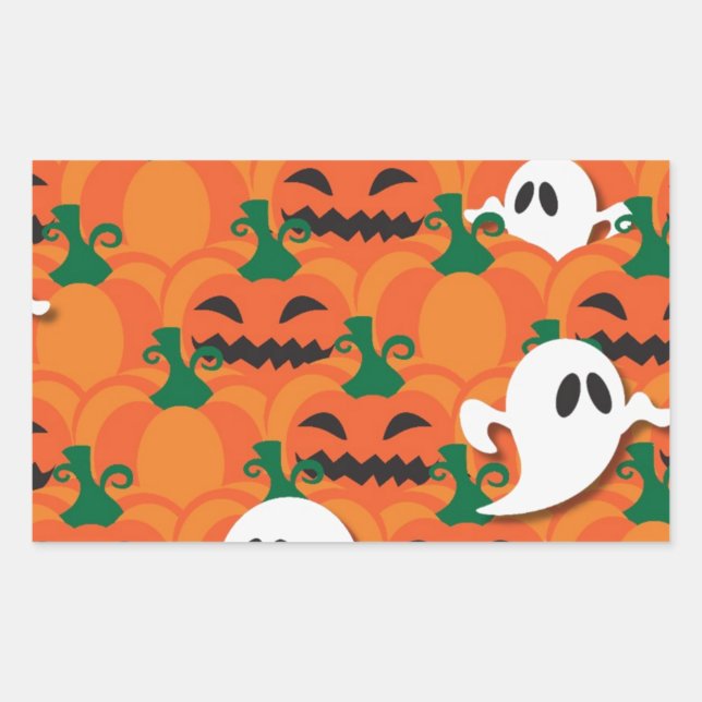 Pegatina Rectangular Halloween Halloween Parche De Fantasmas (Anverso)