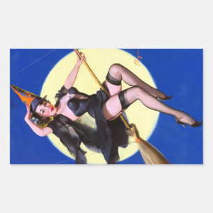 Pegatina Rectangular Halloween Moonlight Ride Pin Up