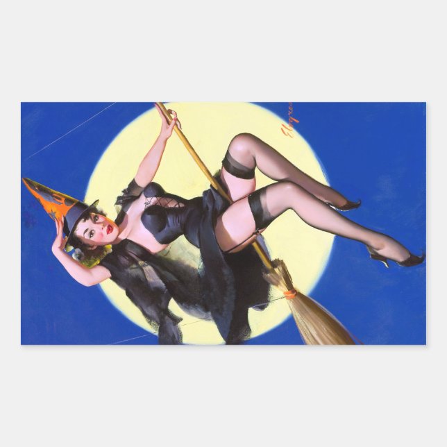 Pegatina Rectangular Halloween Moonlight Ride Pin Up (Anverso)